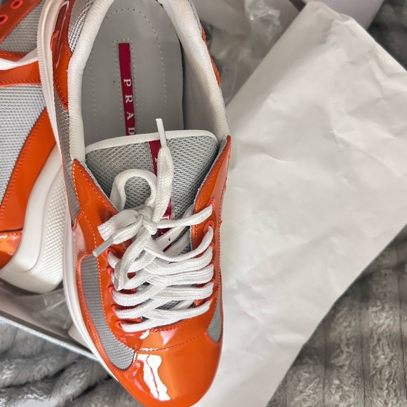 Orange and White Athletic Sneakers - Picture 2 of 5